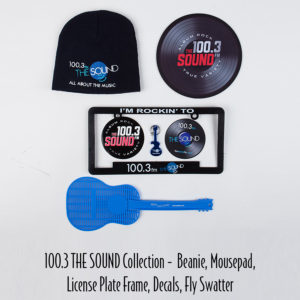 1-29 - 100.3 The Sound Collection - Beanie, Mousepad, License Plate Frame, Decals, Fly Swatter & Bottle Opener Keytag