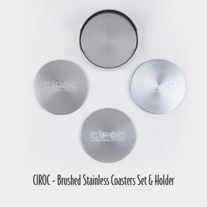 2-28 - CIROC - Brushed Stainless Coasters Set & Holder
